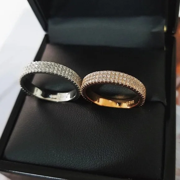 FULL ETERNITY 925 STERLING SILVER DIAMOND ENGAGEMENT RING, CUTE RING, SHINY RING - Picture 5 of 5